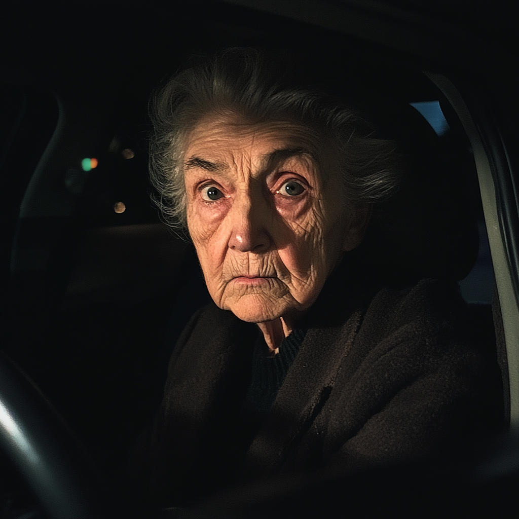 An old woman sitting in her car | Source: Midjourney