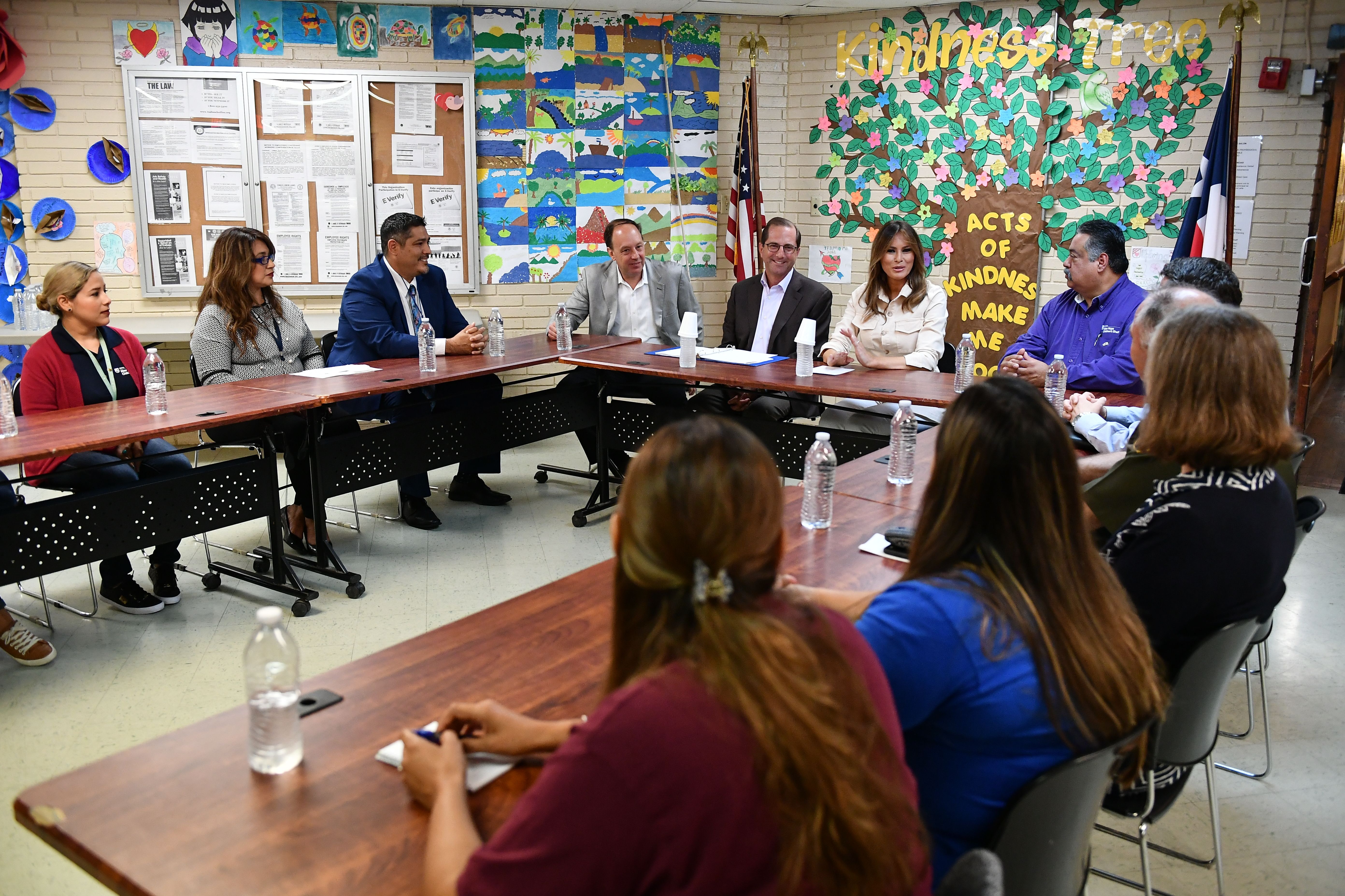 Melania Trump takes part in a roundtable discussion at Luthern Social Services of the South's Upbring New Hope Children Center in McAllen, Texas on June 21, 2018 | Source: Getty Images