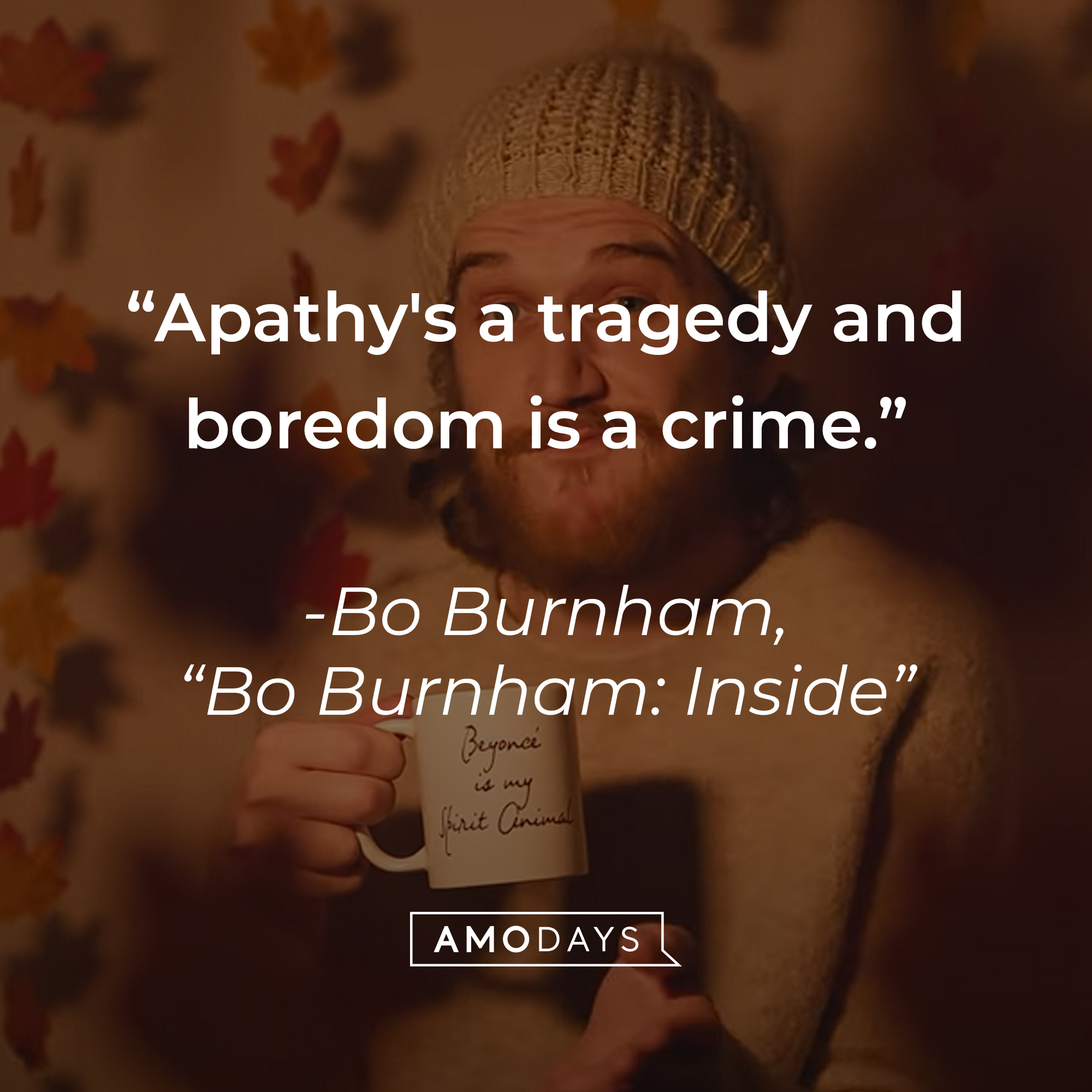A quote from Bo Burnham in "Bo Burnham: Inside" comedy special: "Apathy's a tragedy and boredom is a crime." | Source: youtube.com/boburnham