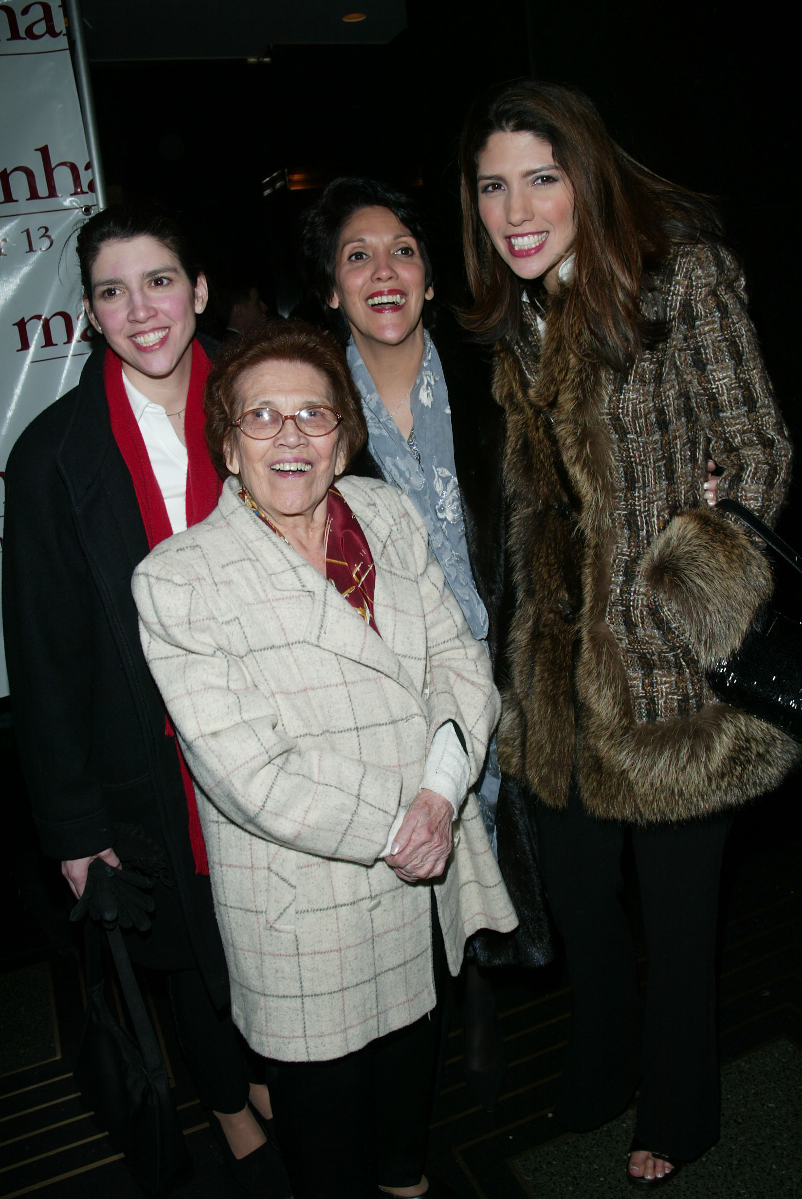Leslie Lopez, Guadalupe Rodriguez, Lynda Lopez, and grandmother at the "Maid In Manhattan" world premiere after-party, December 2002 | Source: Getty Images