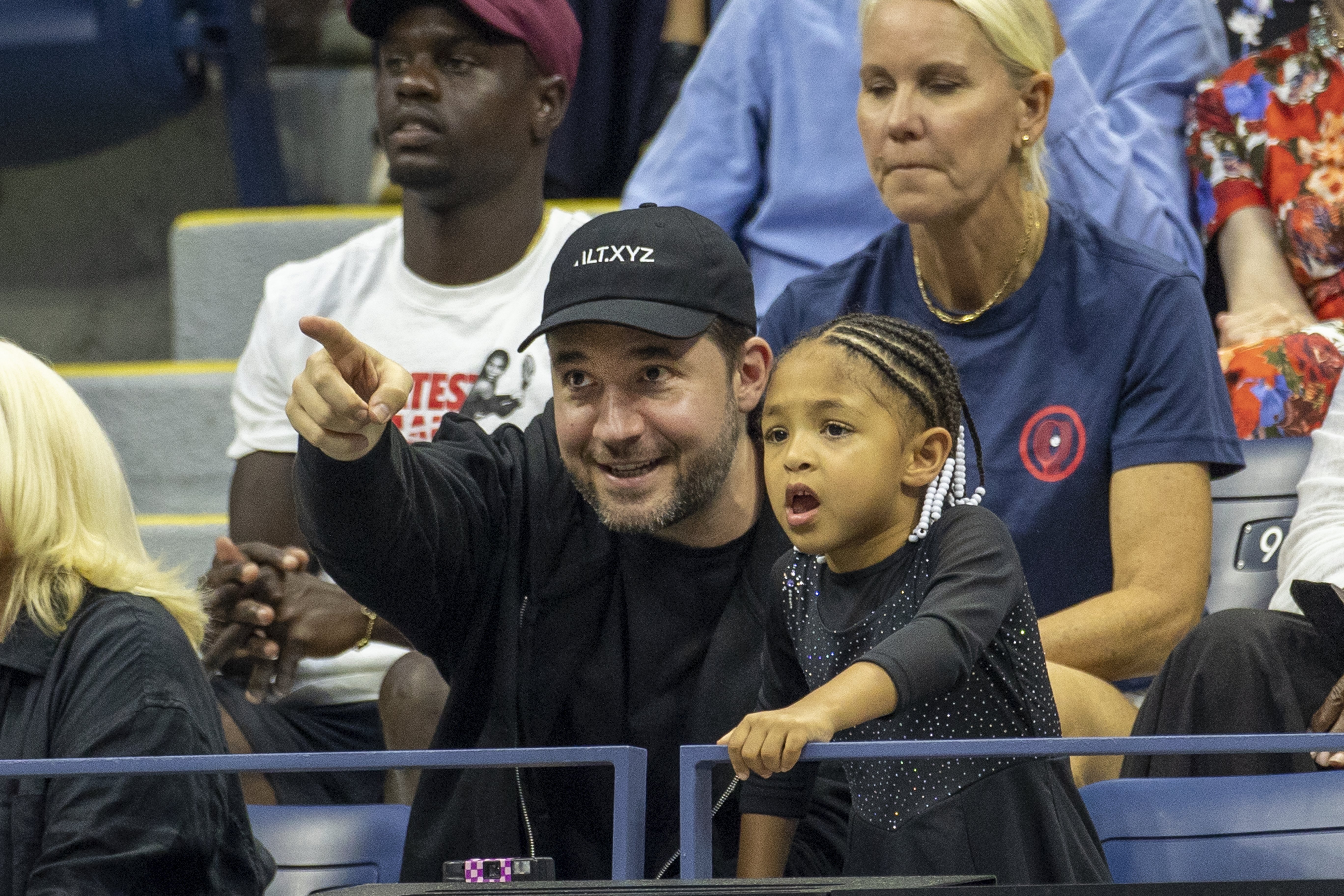 Alexis Ohanian and his daughter Olympia pictured during the US Open Tennis Championship 2022 at the USTA National Tennis Centre on August 29, 2022 in Flushing, Queens, New York City ┃Source: Getty Images