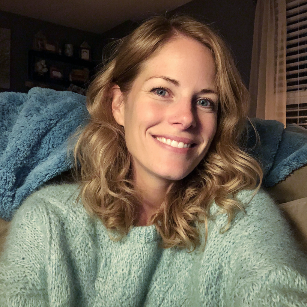 A smiling woman sitting on a couch | Source: Midjourney