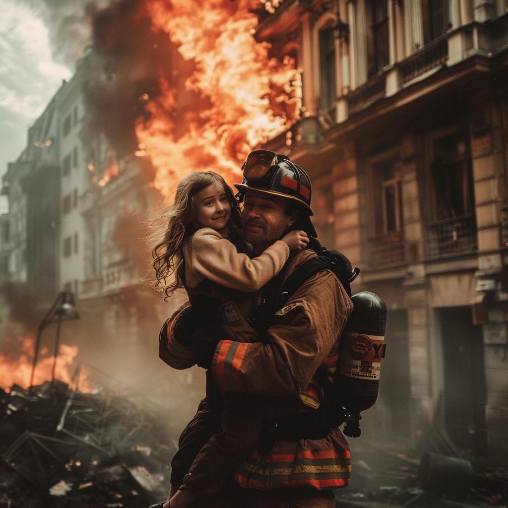 Firefighter carries a girl | Source: Shutterstock