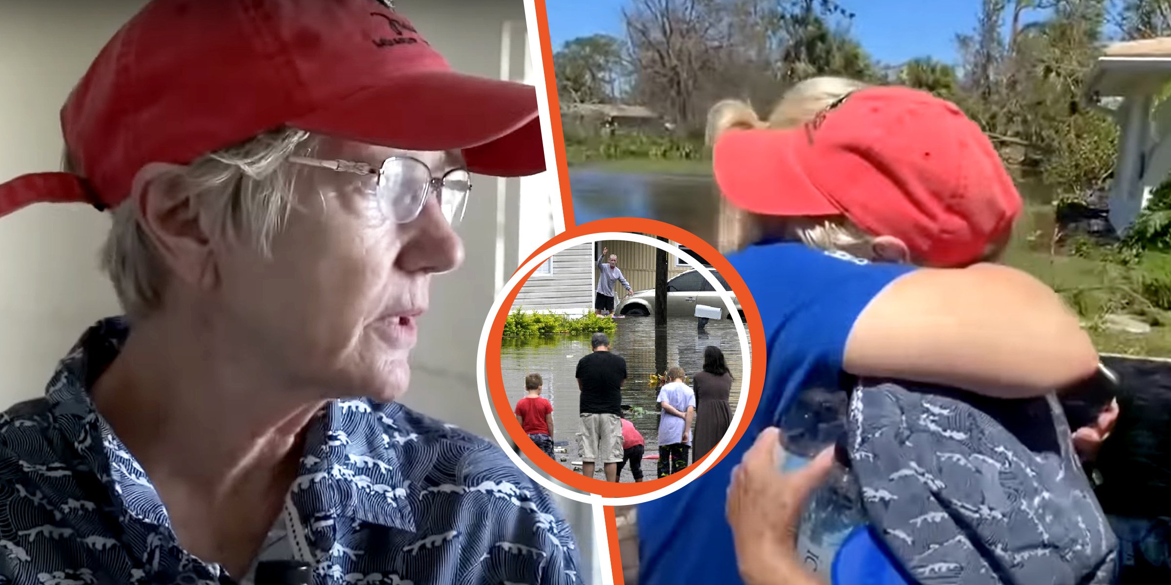 [Left] Cecilia Donald | [Inset] People stranded in the floodwaters | [Right] Cecilia and her daughter | Source: facebook.com/thefreemannews | youtube.com/CBSEveningNews