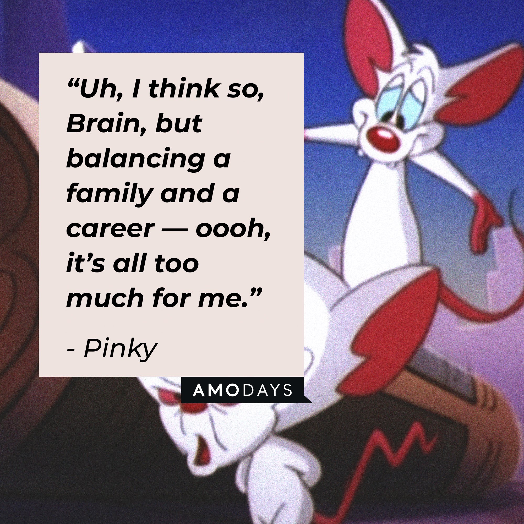 Pinky's quote: “Uh, I think so, Brain, but balancing a family and a career — oooh, it’s all too much for me.” | Image: AmoDays
