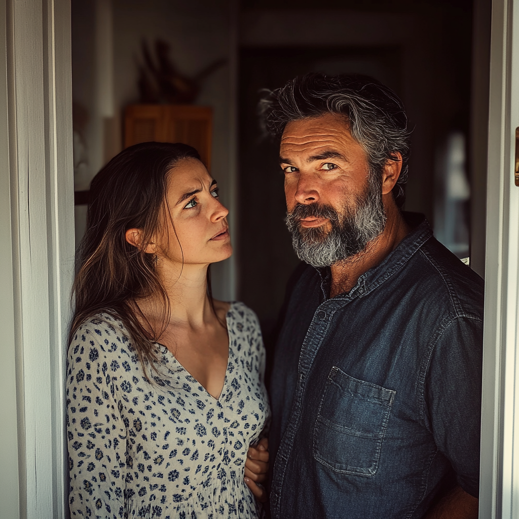 Man standing next to his wife | Source: Midjourney