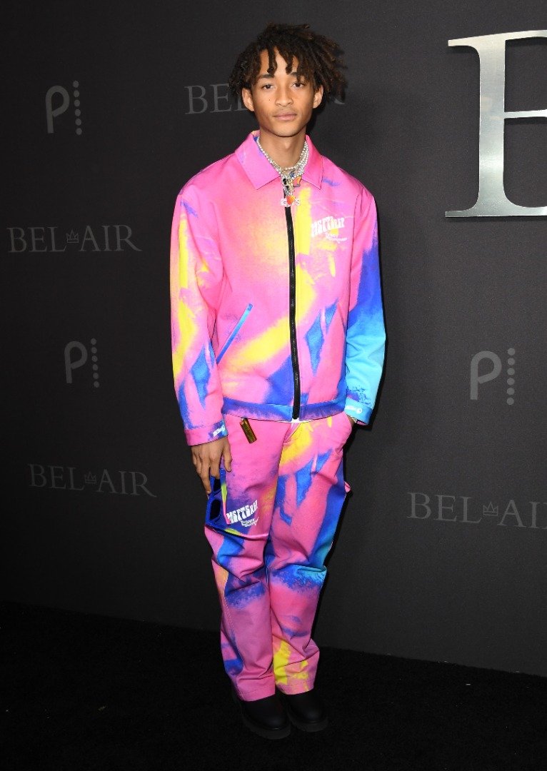 Jaden Smith at the Peacock's New Series "BEL-AIR" Premiere Party And Drive-Thru Screening Experience at Barker Hangar on February 09, 2022 in Santa Monica, California. | Source: Getty Images
