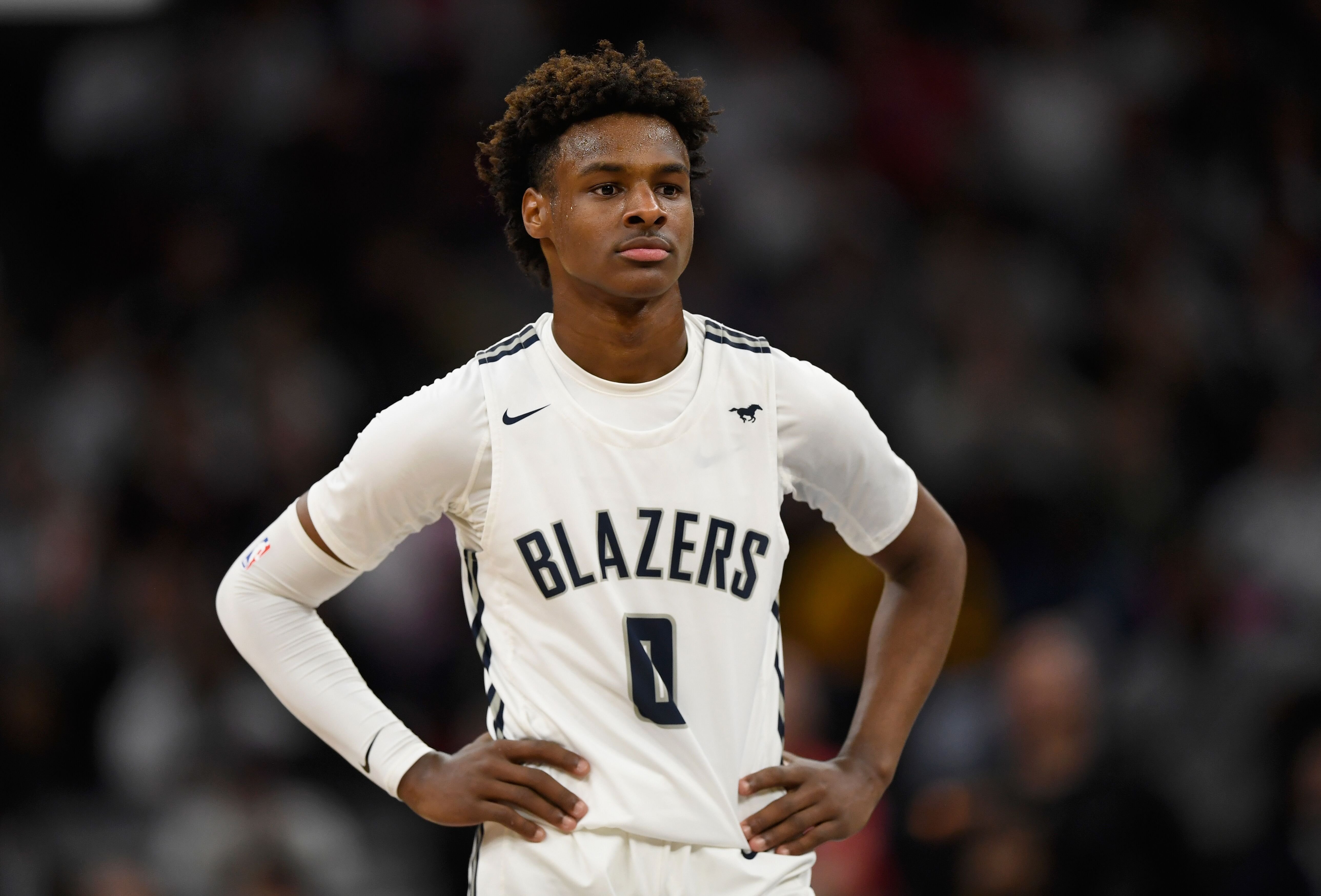 A portrait of Bronny James at a Sierra Canyon High School basketball game | Source: Getty Images/GlobalImagesUkraine