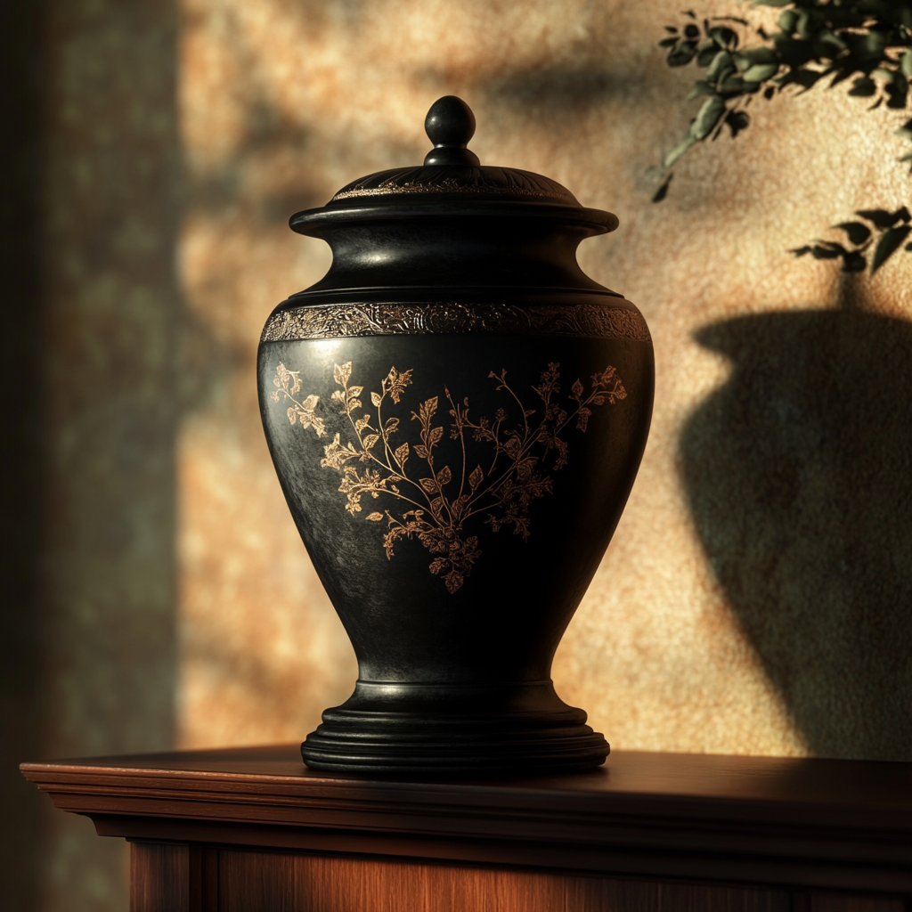 An urn on a shelf | Source: Midjourney