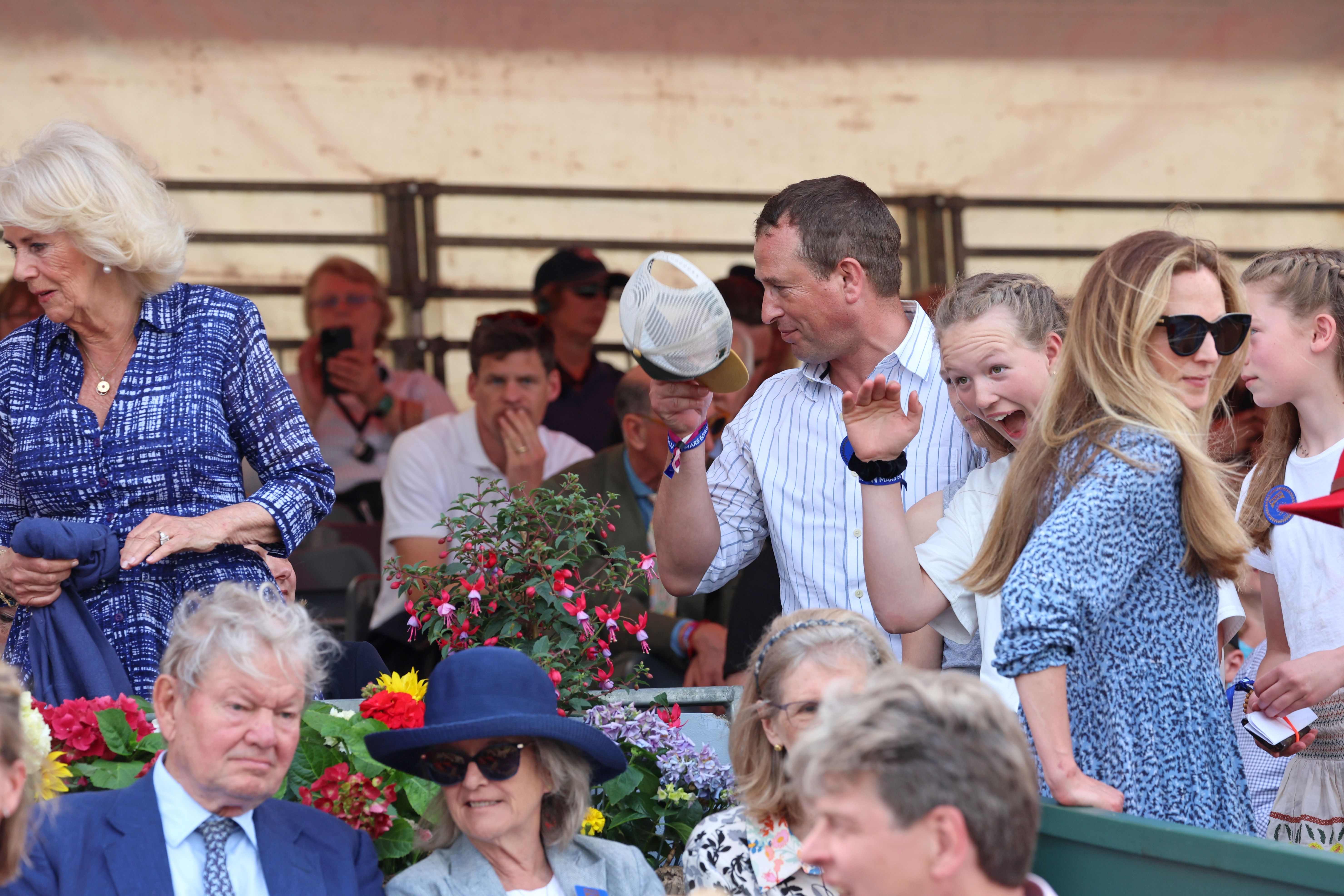 Harriet Sperling with Queen Camilla, her new royal boyfriend and his daughters at the Badminton Horse Trials in Badminton, Gloucestershire on May 12, 2024 | Source: Getty Images