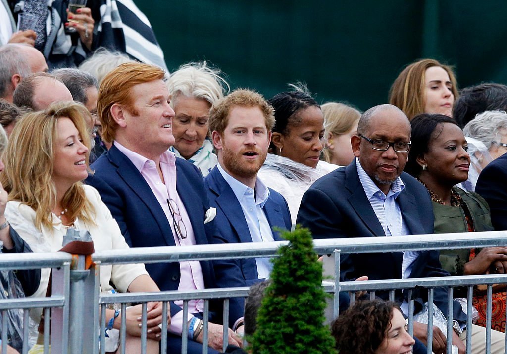 Mark Dyer (L), Prince Harry (C) and Prince Seeiso of Lesotho (R) attend the Sentebale Concert at Kensington Palace on June 28, 2016 | Photo: GettyImages