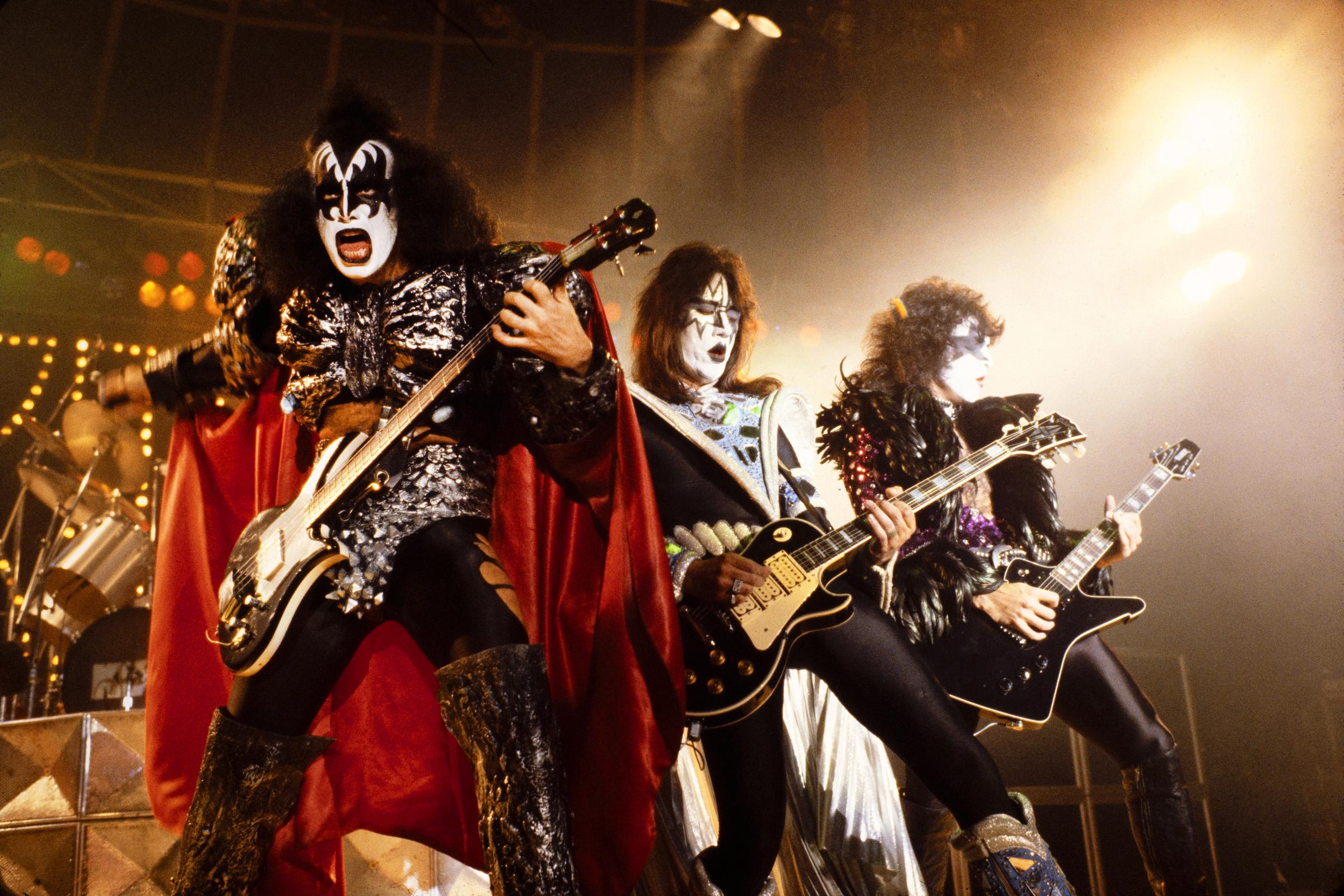 Gene Simmons, Paul Stanley, Eric Carr, and Ace Frehley, performing live on stage at the Pantin racecourse in Paris, on September 27, 1980 | Source: Getty Images