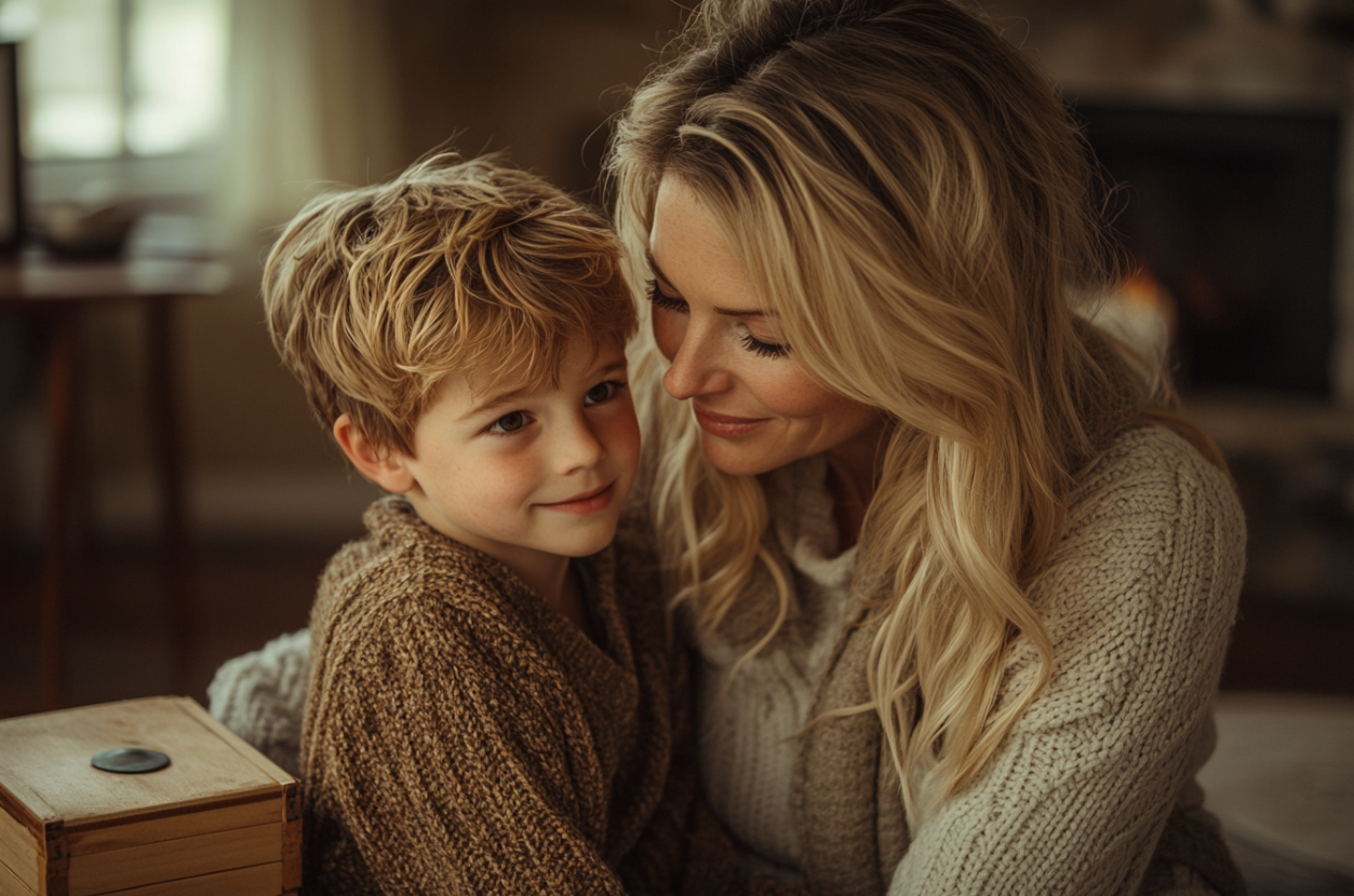 A woman reassuring her son | Source: Midjourney