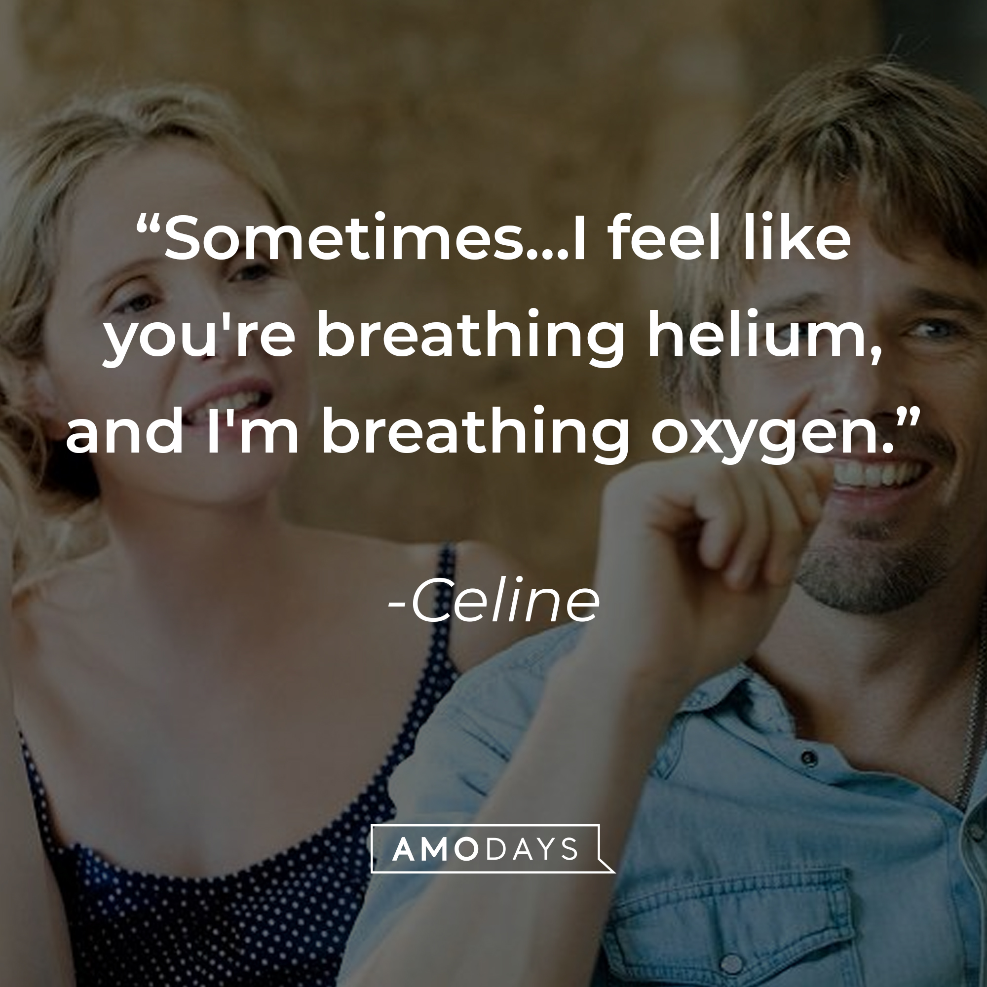 Jesse and Celine, with Celine’s quote: “Sometimes…I feel like you're breathing helium, and I'm breathing oxygen.” │Source: facebook.com/BeforeMidnightFilm