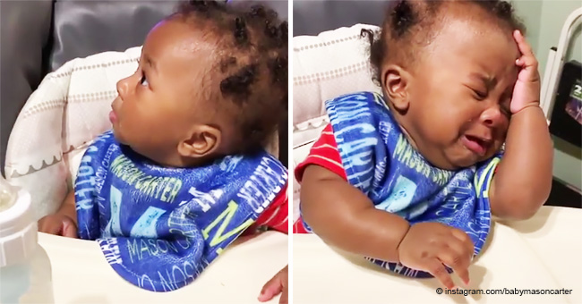 Adorable bebé rompe en llanto al descubrir que su papá se afeitó la cabeza