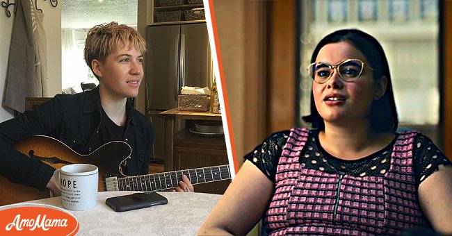 Pictured: (L) Singer Elle Puckett playing guitar in the kitchen. (R) An image of "Euphoria" actress Barbie Ferreira | Source: Instagram/@ellepuckett and YouTube/@mariaking18