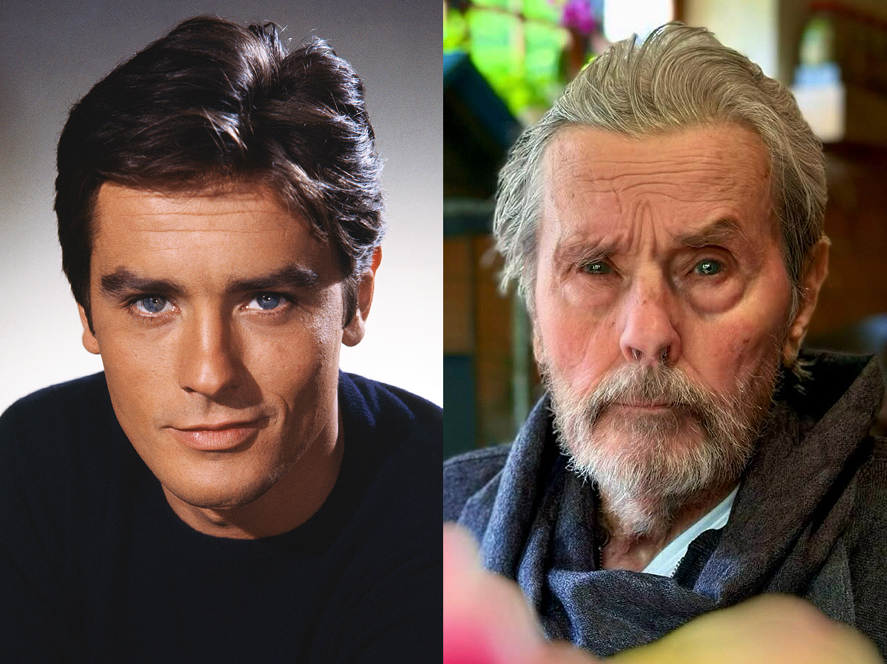 Alain Delon in his younger years and him now. | Source: Getty Images / Instagram