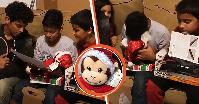 Pictures of Antonio Jr. receiving a toy monkey for Christmas with a snapshot of the toy overlaid onto these pictures. | Source: youtube.com/Antonio Vargas