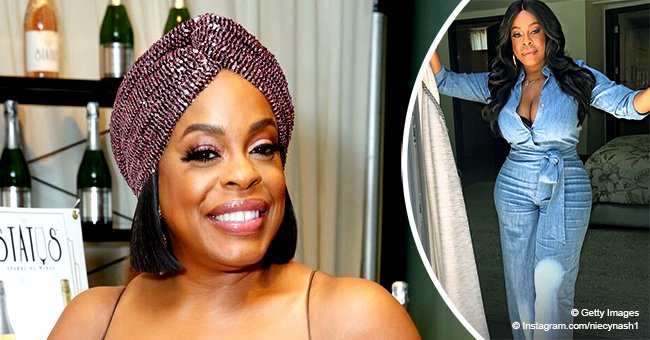 Niecy Nash of 'Claws' Poses in Blue Cotton Jumpsuit with Deep Neckline