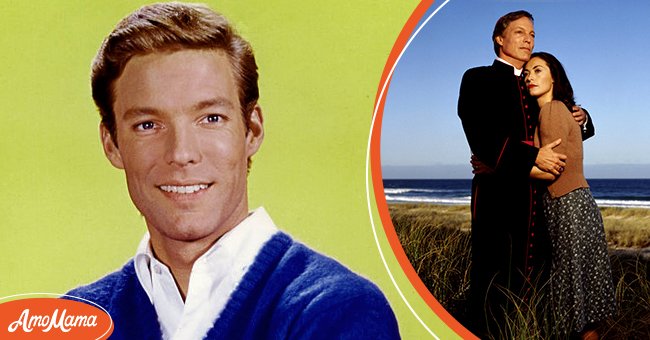 Portrait of actor Richard Chamberlain [left]. Richard Chamberlain and British actress Amanda Donohoe for the television movie 'The Thorn Birds: the Missing Years.' Movie aired February 11, 1996 [right]  | Photo: Getty Images
