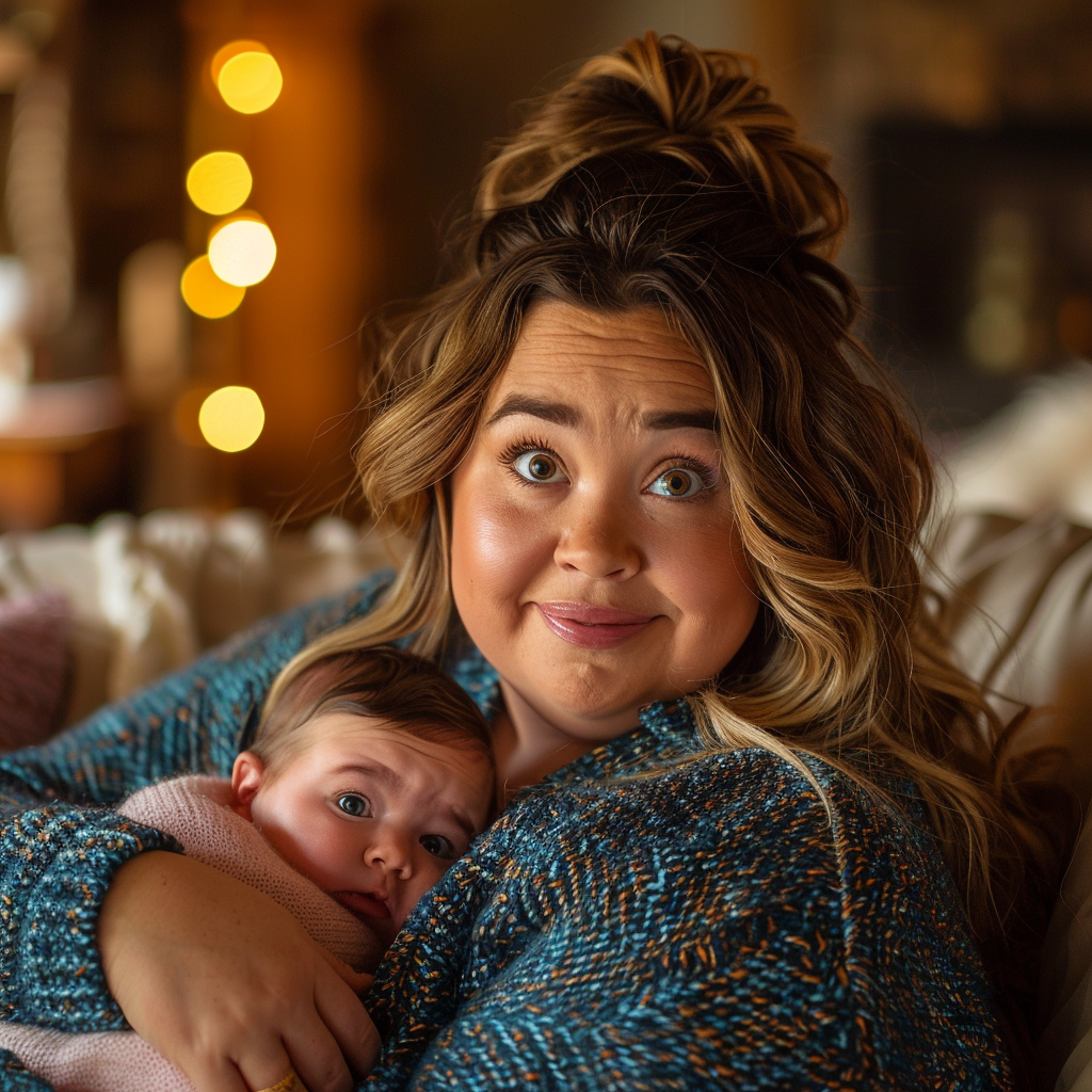 Smiling woman cradling her baby | Source: Midjourney