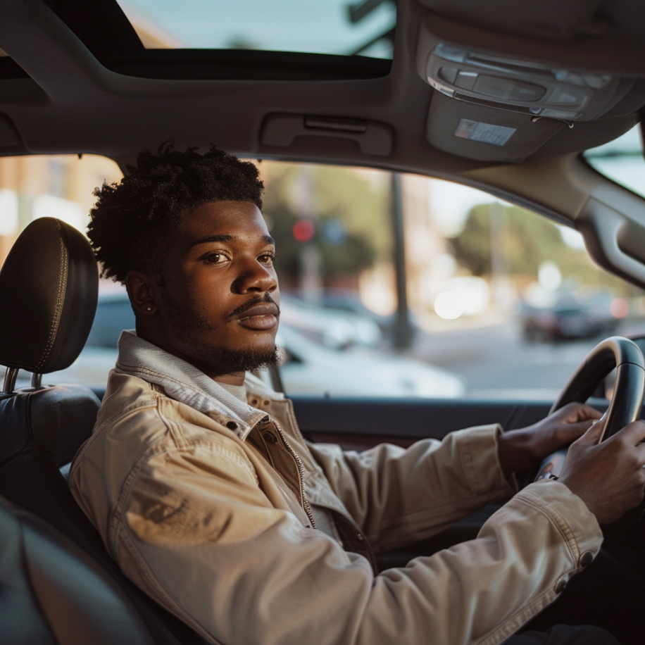 A black man driving a car | Source: Midjourney
