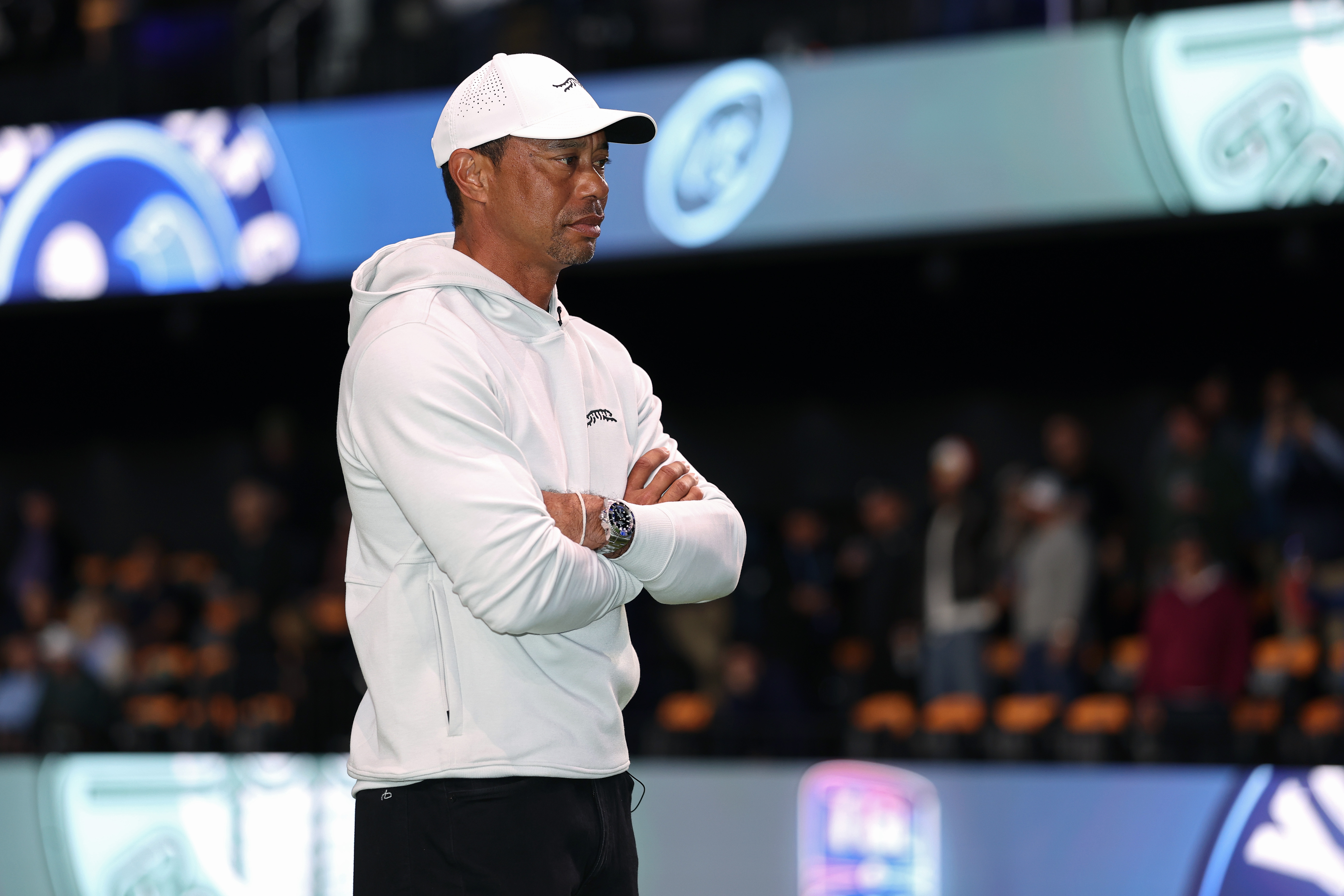 Tiger Woods watches before the TGL match at SoFi Center on January 7, 2025 | Source: Getty Images