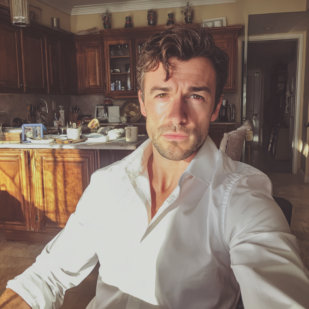 A man sitting at a table in a white dress shirt | Source: Midjourney