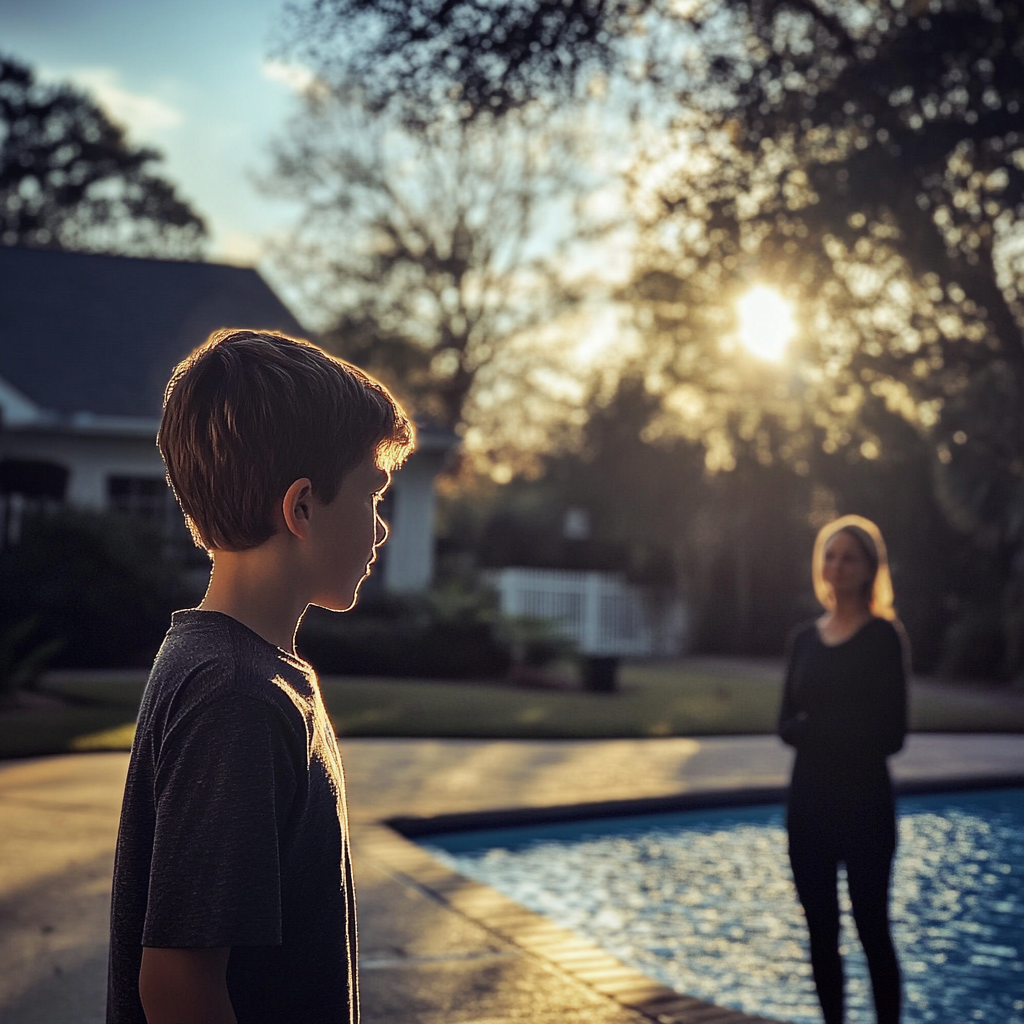 Woman talking to a young boy | Source: Midjourney