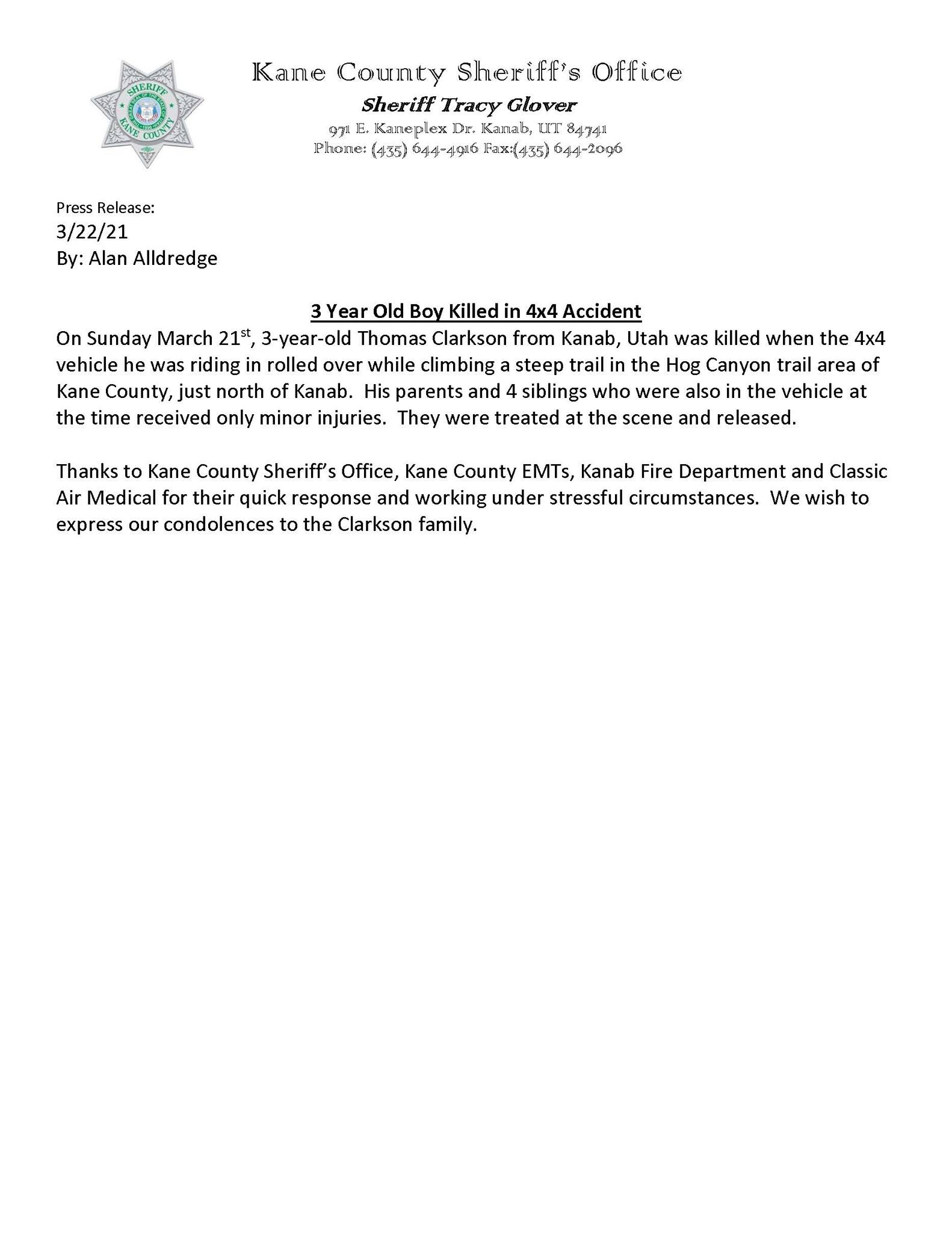 Erklärung des Kane County Utah Sheriff's Office.I Quelle: facebook.com/KCSOUTAH