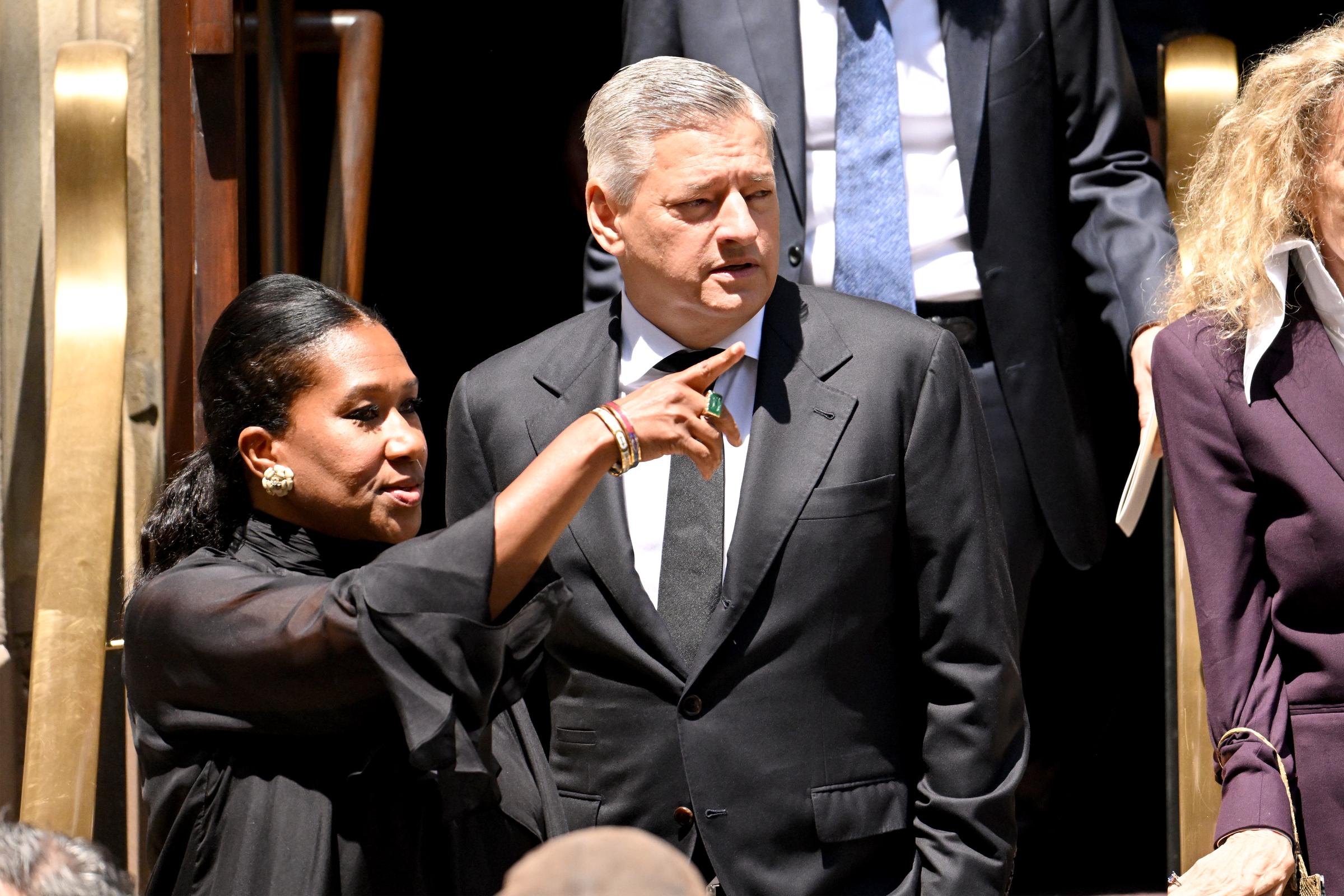 Prominent figures like former US Ambassador to The Bahamas, Nicole Avant, and Netflix CEO, Ted Sarandos, showed up to pay their respects to Clive Davis. | Source: Getty Images