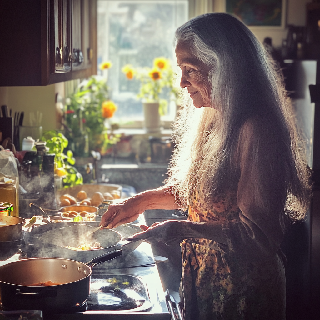 An older woman cooking | Source: Midjourney