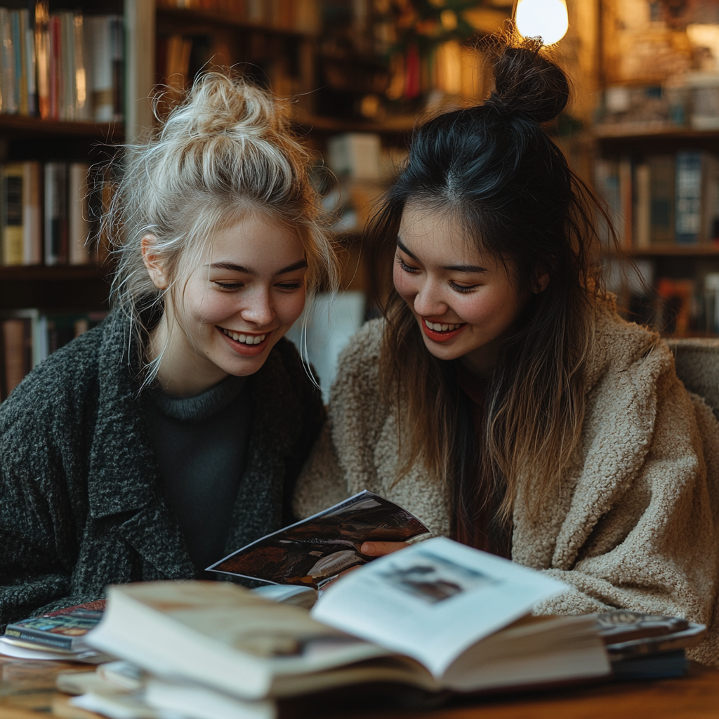 Women looking at travelling booklets | Source: Midjourney