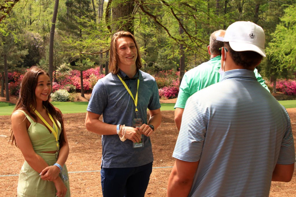 Former Clemson quarterback Trevor Lawrence (L) and his fiancé Marissa Mowry at Augusta National Golf Club on April 08, 2021 | Photo: Getty Images