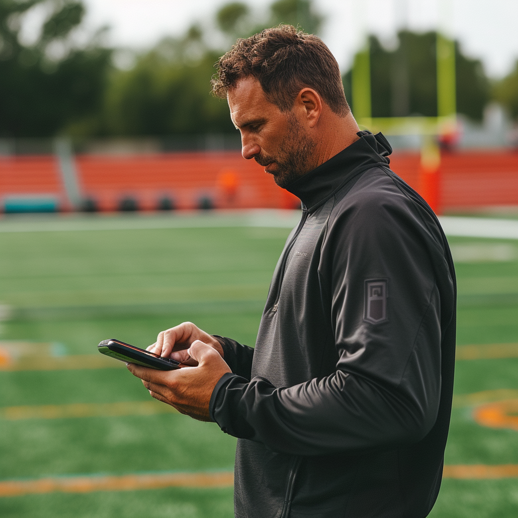 A soccer coach holding a tablet | Source: Midjourney