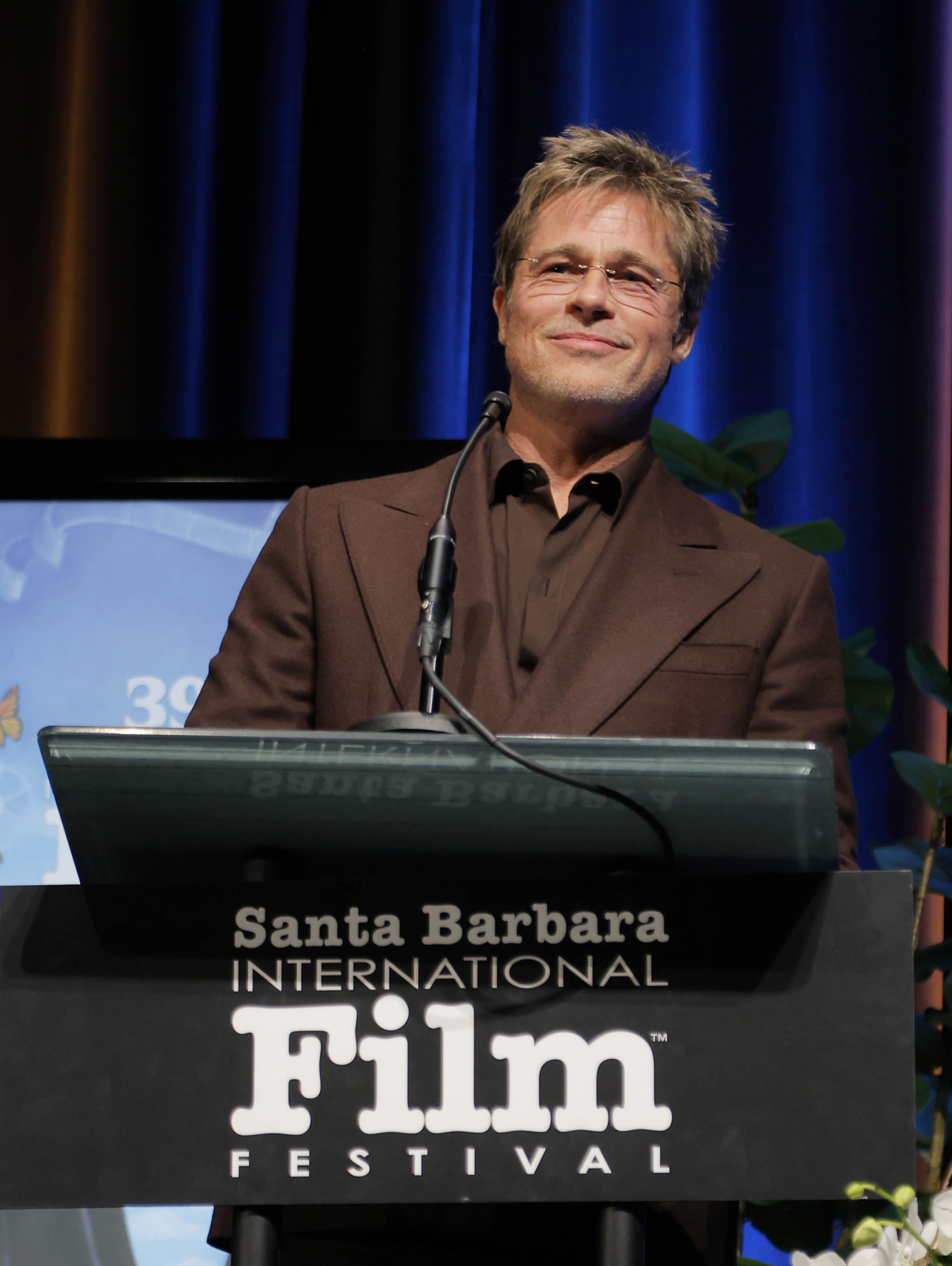 Brad Pitt onstage at the Outstanding Performer of the Year Award ceremony during the 39th Annual Santa Barbara International Film Festival at The Arlington Theatre on February 8, 2024, in Santa Barbara, California. | Source: Getty Images