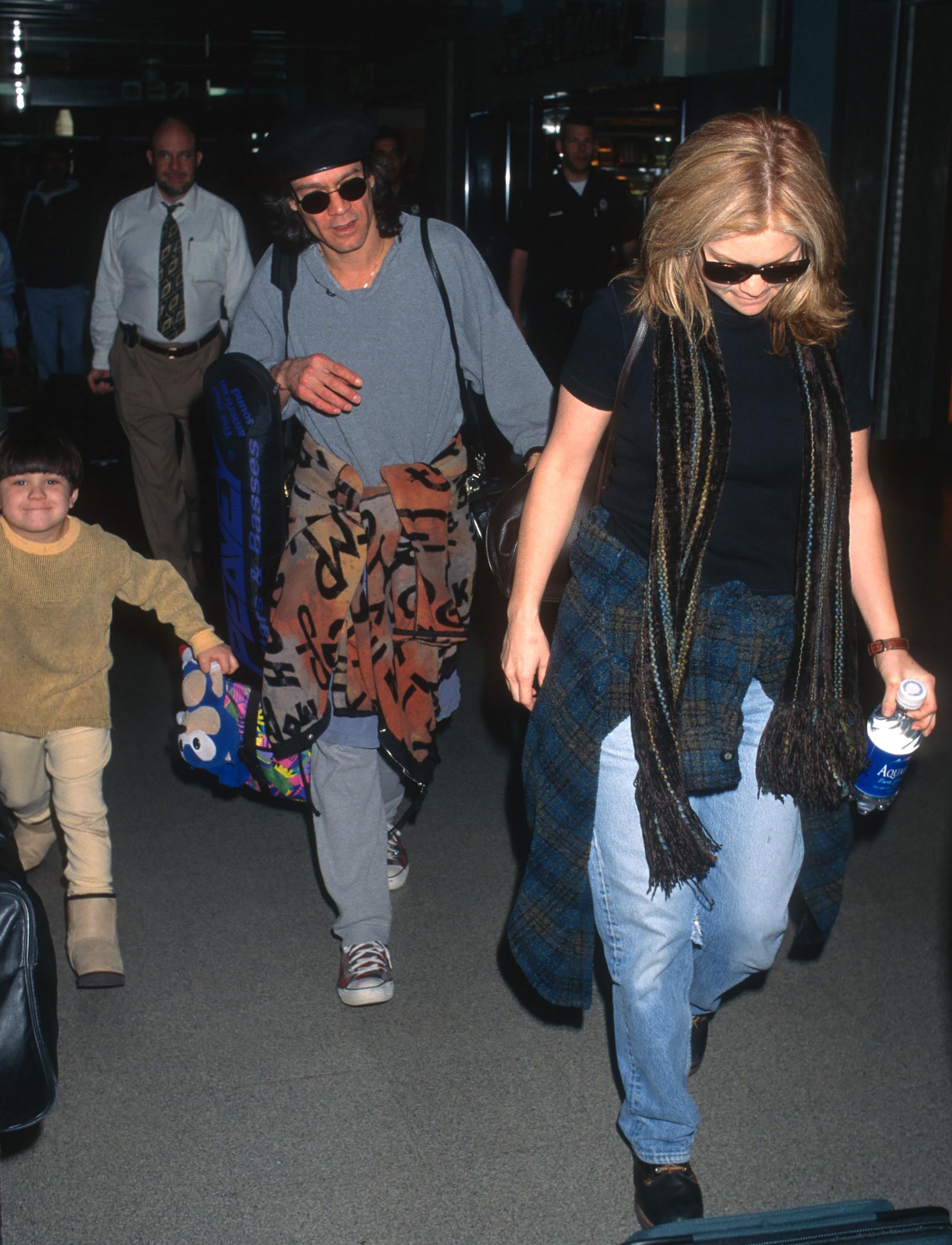 Eddie Van Halen, Wolfgang Van Halen and Valerie Bertinelli sighted at the Los Angeles International Airport in Los Angeles, California on January 29, 1997. | Source: Getty Images