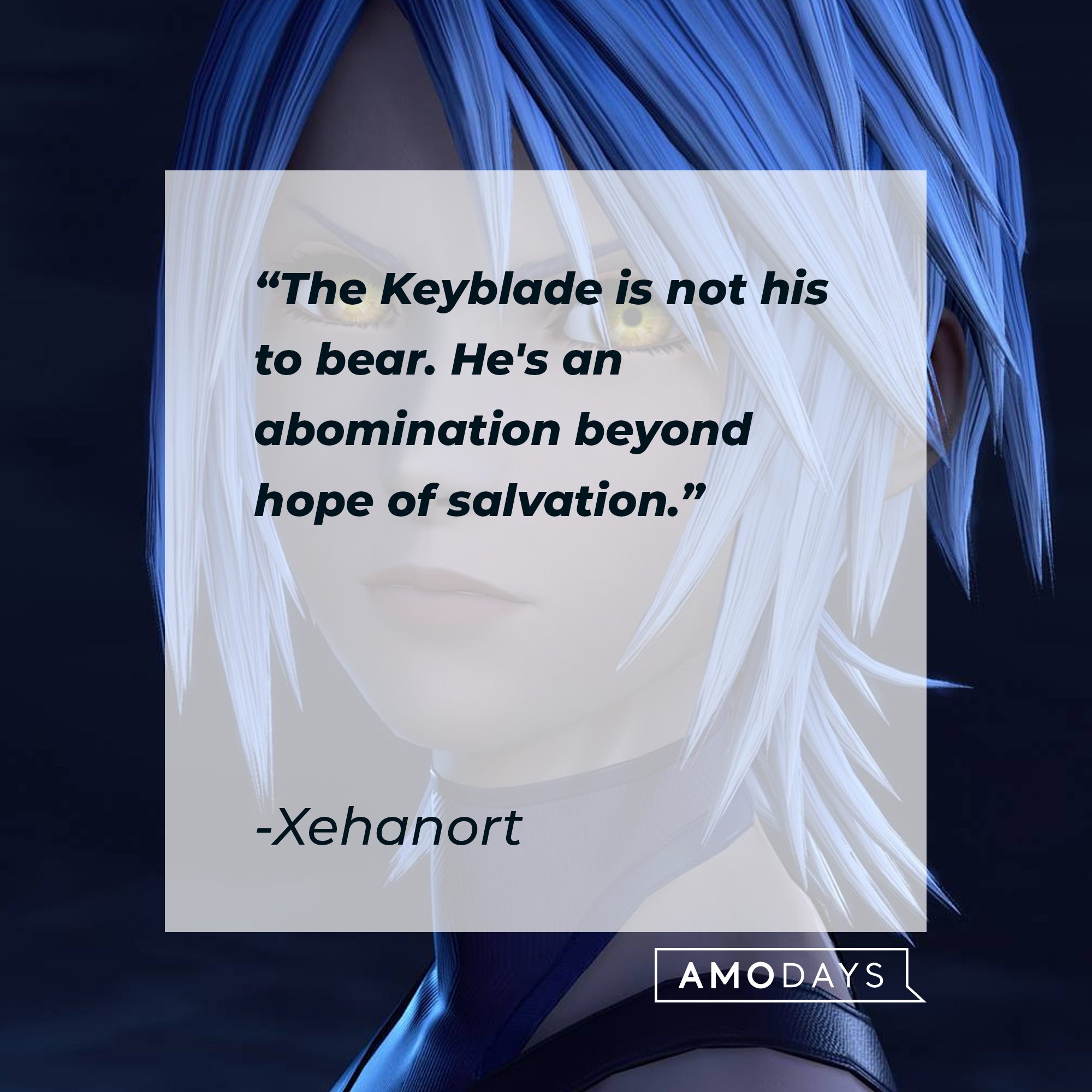 An image of Riki with Xehanort’s quote: “The Keyblade is not his to bear. He's an abomination beyond hope of salvation.” | Source: facebook.com/KingdomHearts