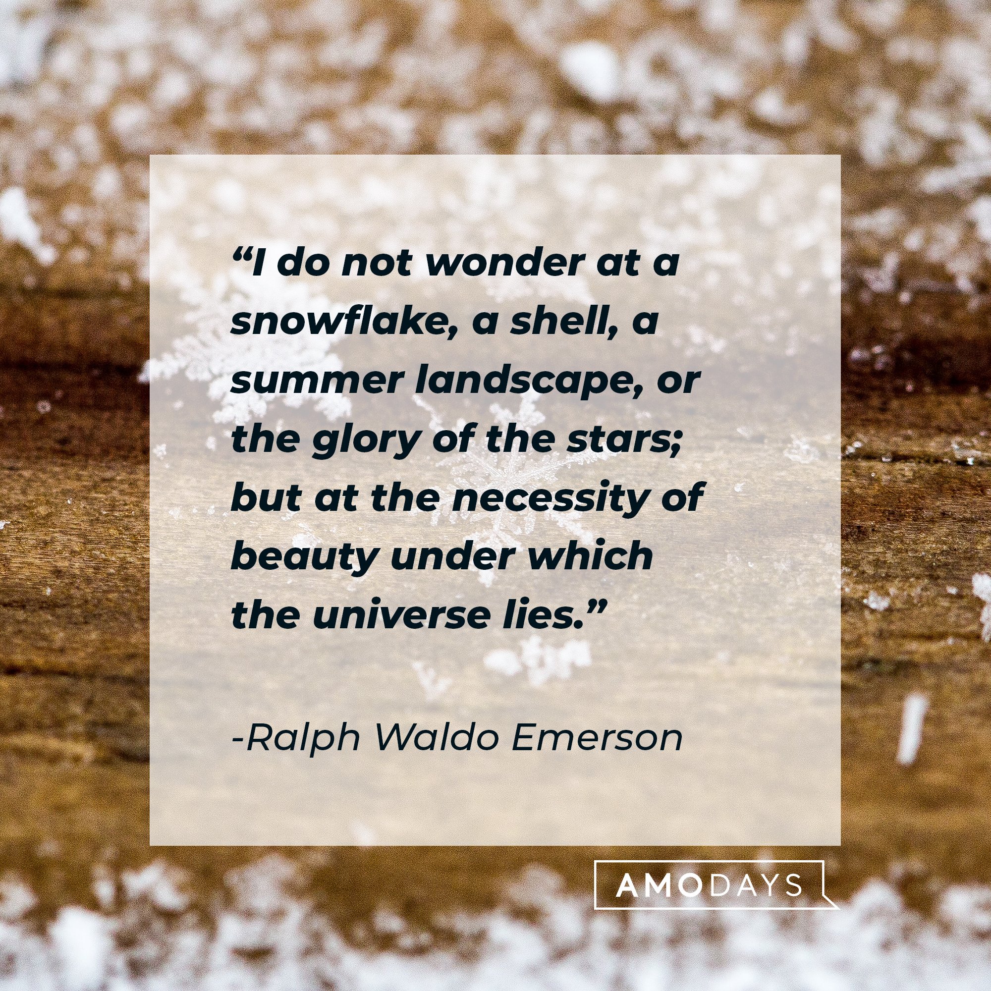Ralph Waldo Emerson’s quote: "I do not wonder at a snowflake, a shell, a summer landscape, or the glory of the stars; but at the necessity of beauty under which the universe lies." | Image: AmoDays