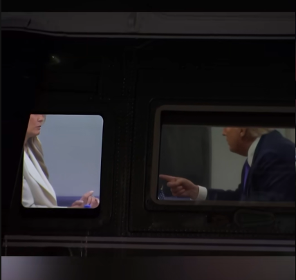 Donald Trump pointing a finger in Melania Trump's direction. | Source: TikTok/@skynewsarabia