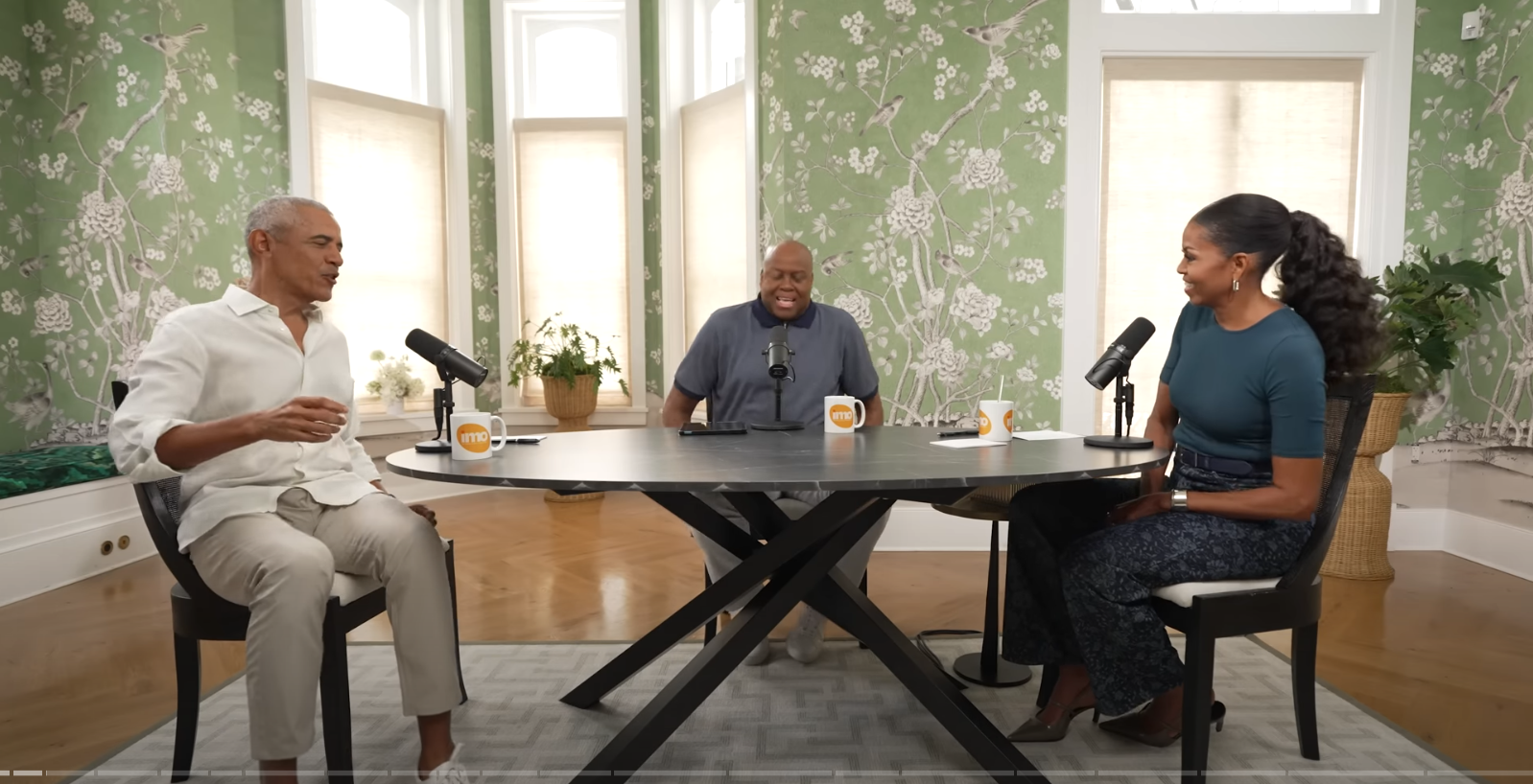 Left to right: Barack Obama, Craig Robinson, and Michelle Obama on the 'IMO with Michelle and Craig' podcast. From a video dated July 16, 2025. | Source: YouTube/Michelle Obama