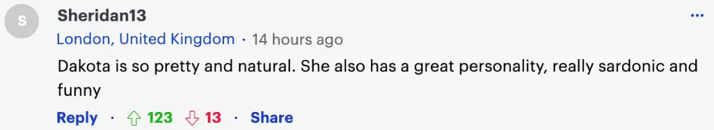Fan comment about Dakota Johnson, dated October 5, 2023 | Source: Daily Mail