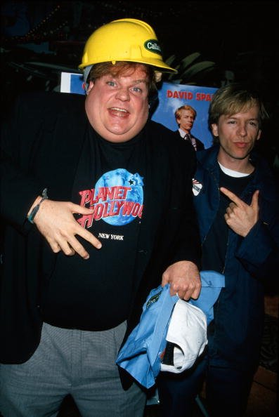 Chris Farley and David Spade at Planet Hollywood, undated image. | Photo: Getty Images