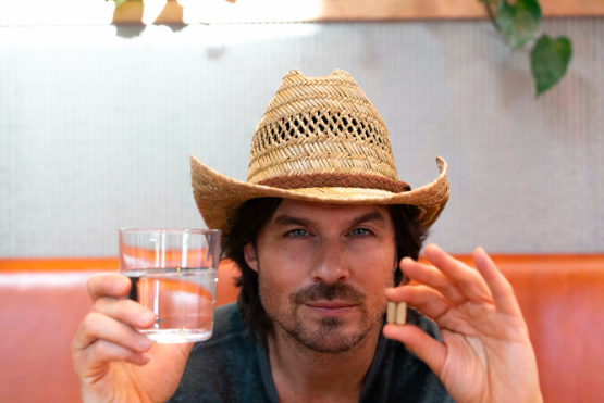 Ian Somerhalder posing with supplements and a glass of water, posted on April 9, 2026. | Source: Instagram/iansomerhalder