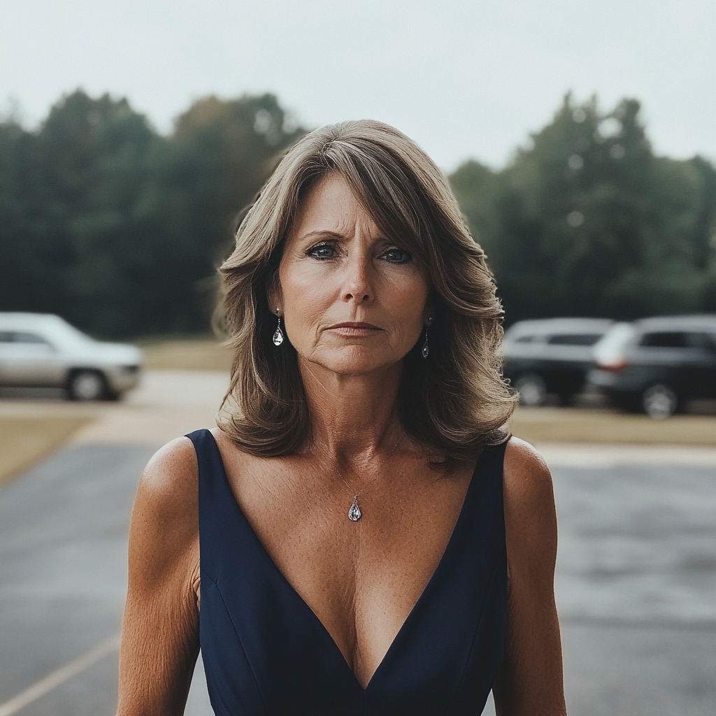 A woman standing in a parking lot | Source: Midjourney