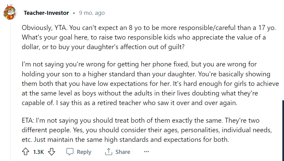 A user's comment on the dad's situation. | Source: Reddit