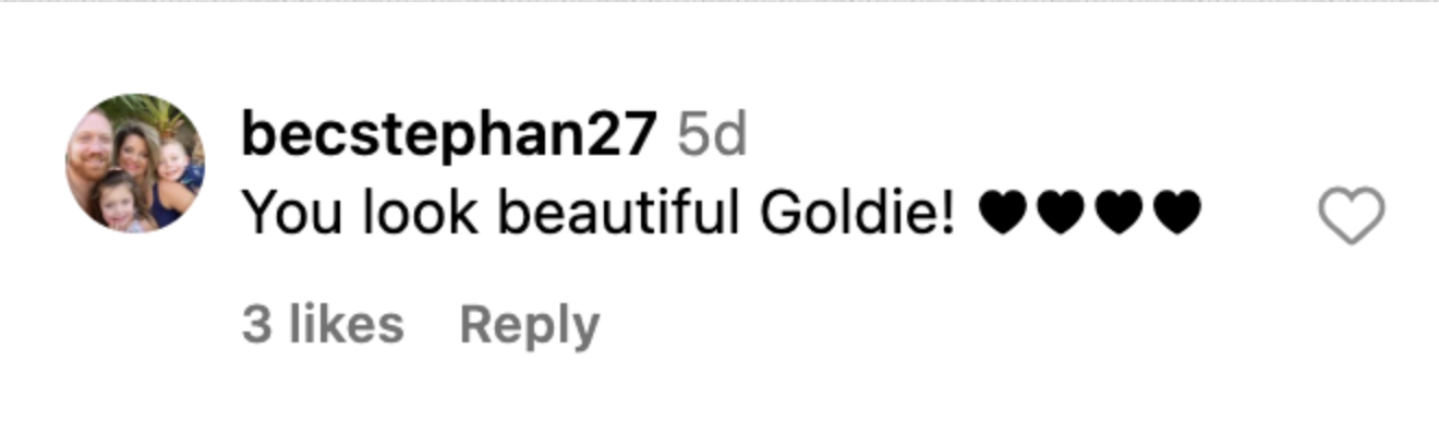 A screenshot of a fan's Instagram comment praising Goldie Hawn's beauty. | Source: instagram.com/goldiehawn