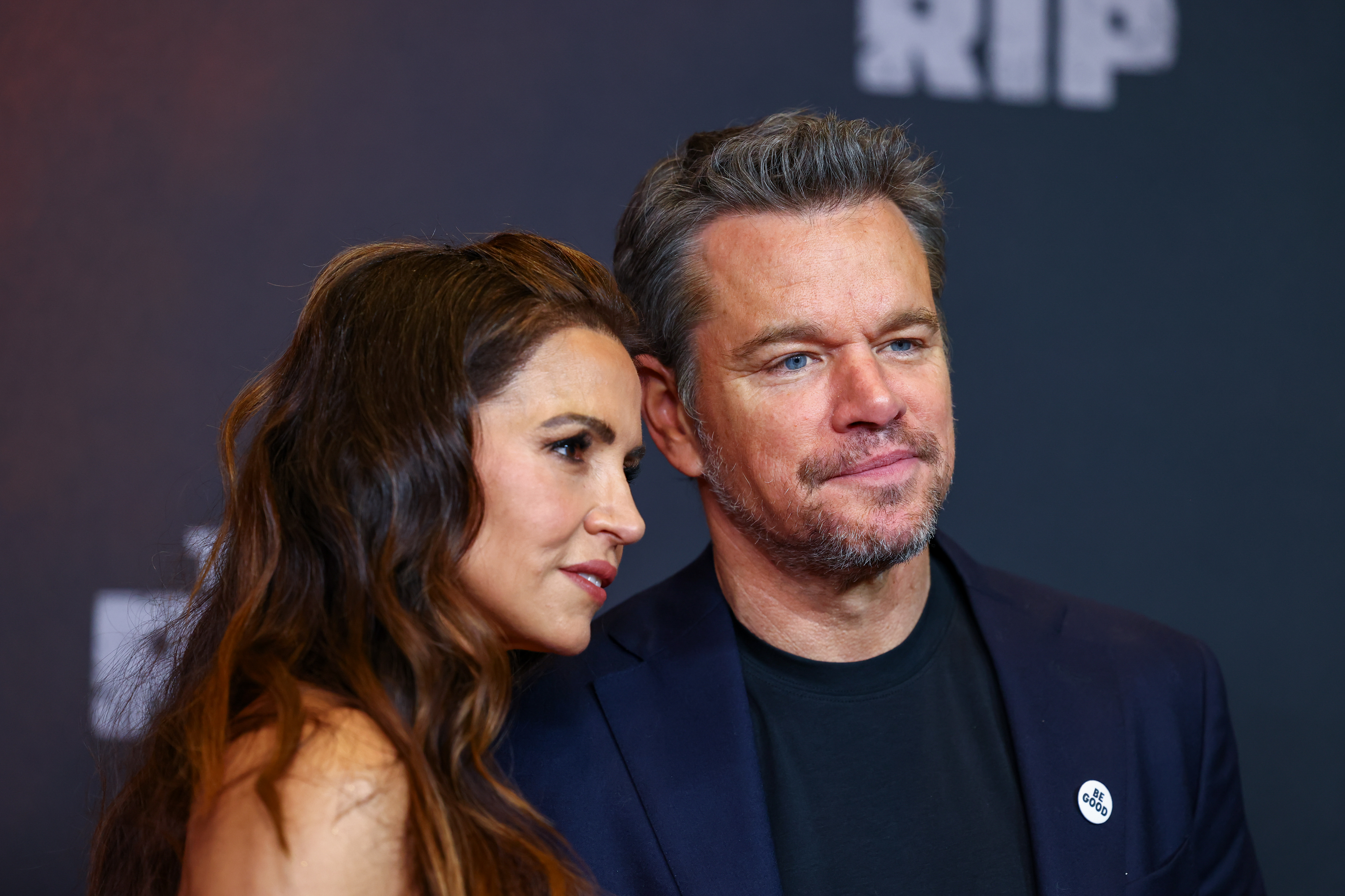 Luciana Barroso and Matt Damon pose together at "The Rip" premiere in New York City | Source: Getty Images