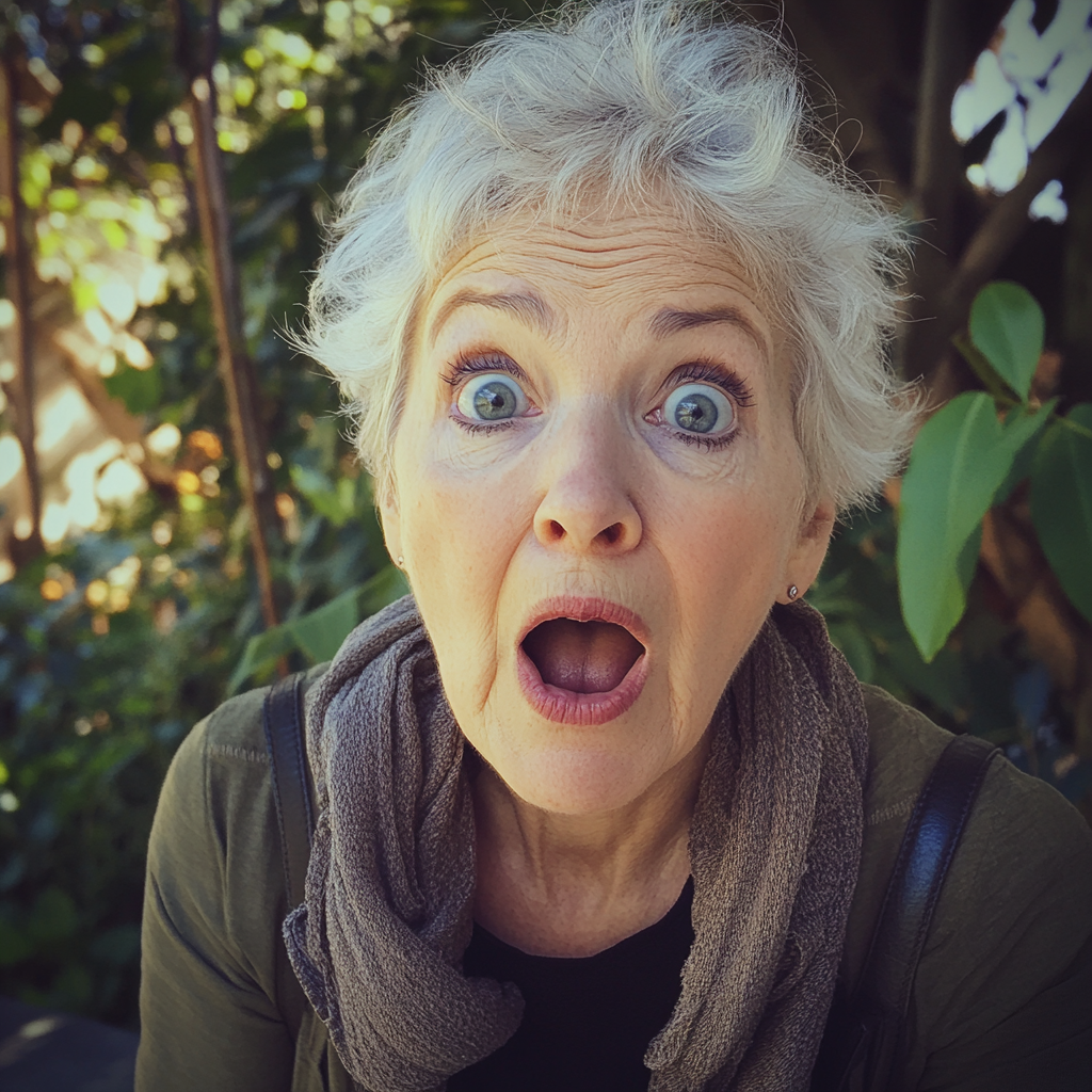 A shocked older woman | Source: Midjourney