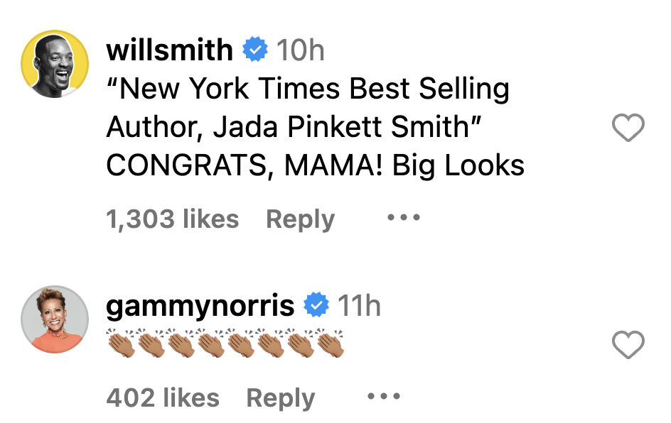 Will Smith's comment on Jada Pinkett Smith's Instagram. | Source: instagram.com/jadapinkettsmith
